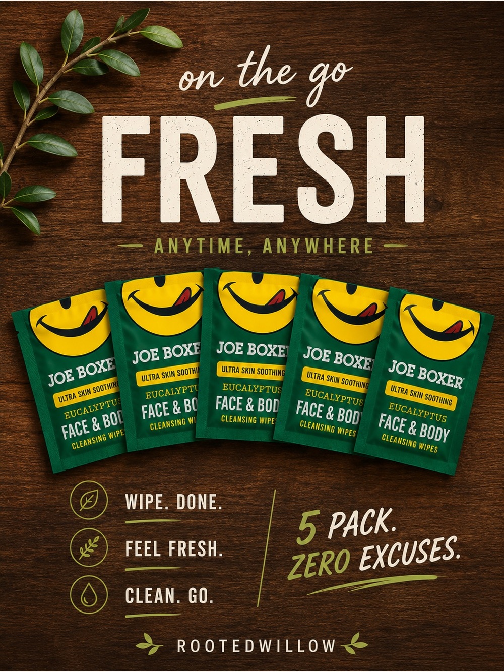 Joe Boxer Green & Yellow Eucalyptus Face & Body Cleansing Wipes - 5 Pack